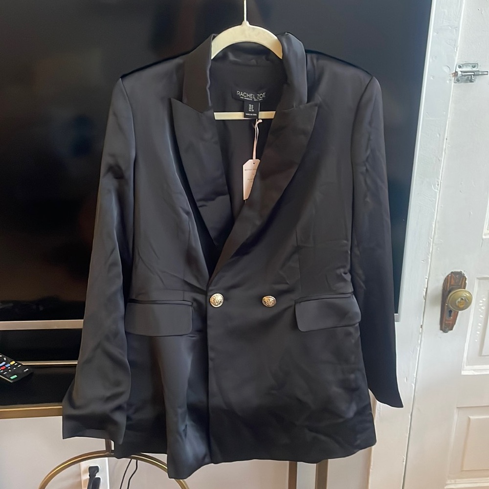 Rachel Zoe Designer Black Satin Blazer